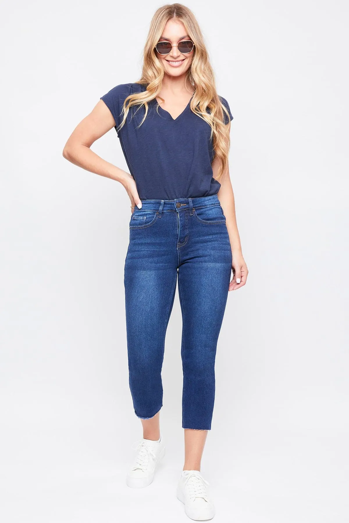 Women's Vintage High Rise Slim Straight Raw Hem Cropped Flood Jeans sold by YMI