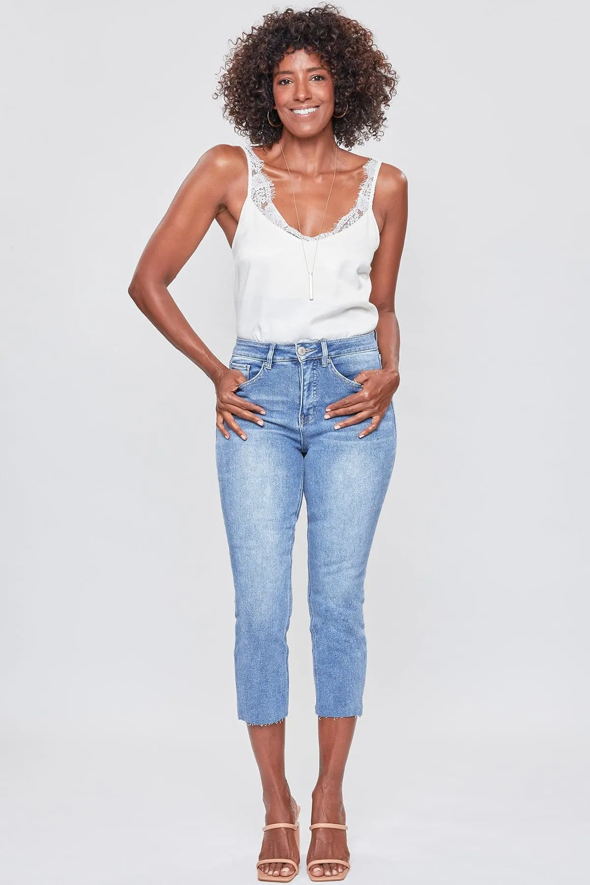 Women's Vintage High Rise Slim Straight Raw Hem Cropped Flood Jeans sold by YMI product image thumbnail 5