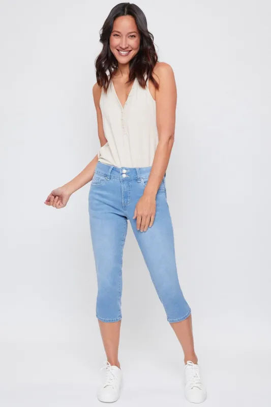 Women's Essential High Rise 2-Button Slim Stretch Capri sold by YMI