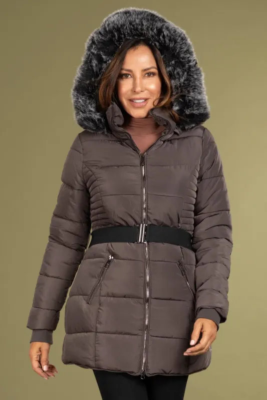 Women's Keeping Cozy Parka Puffer With Detachable Faux Fur-Trimmed Hood sold by YMI