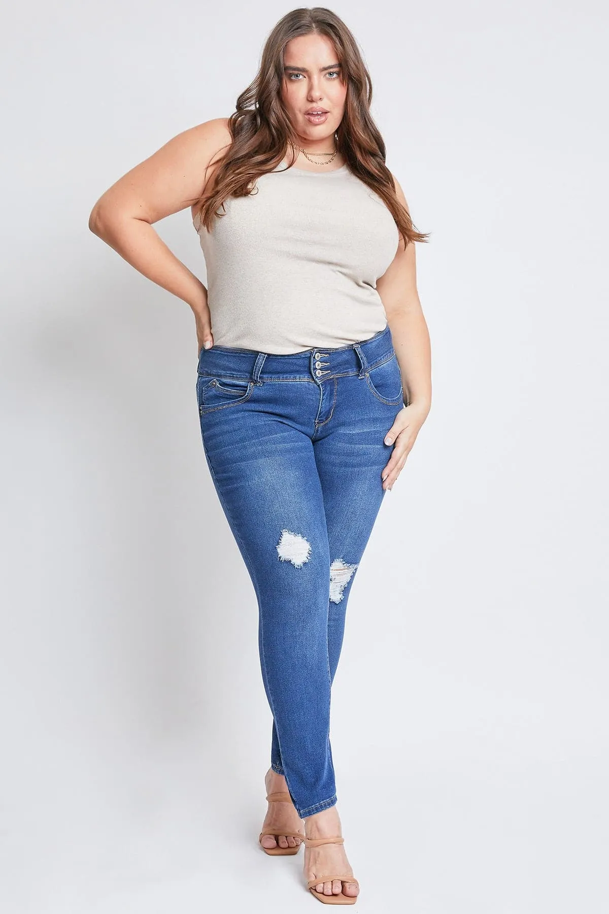 Women's Plus Size Sustainable WannaBettaButt Skinny Jeans sold by YMI product image thumbnail 5