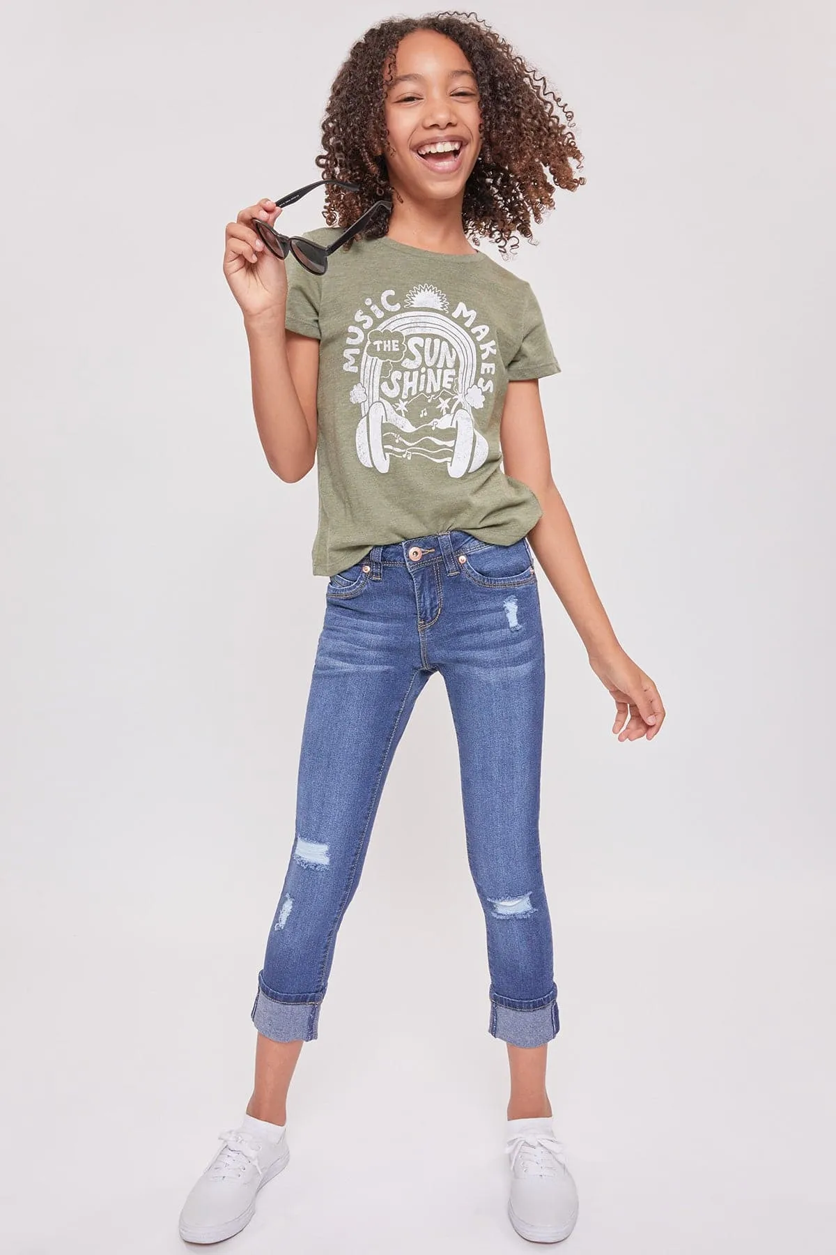 Girls WannaBettaFit Cuff Skinny Jeans sold by YMI