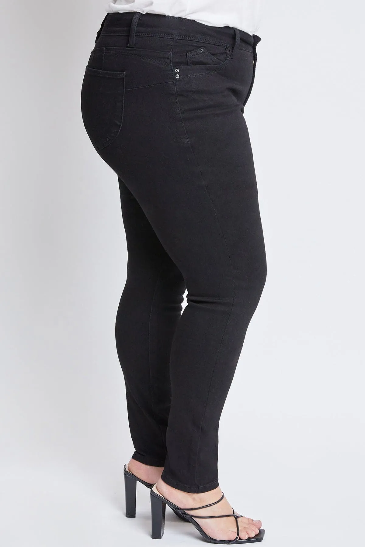 Women's Plus Size WannaBettaButt High Rise 1 Button Skinny Jean With Regular Hem sold by YMI product image thumbnail 3