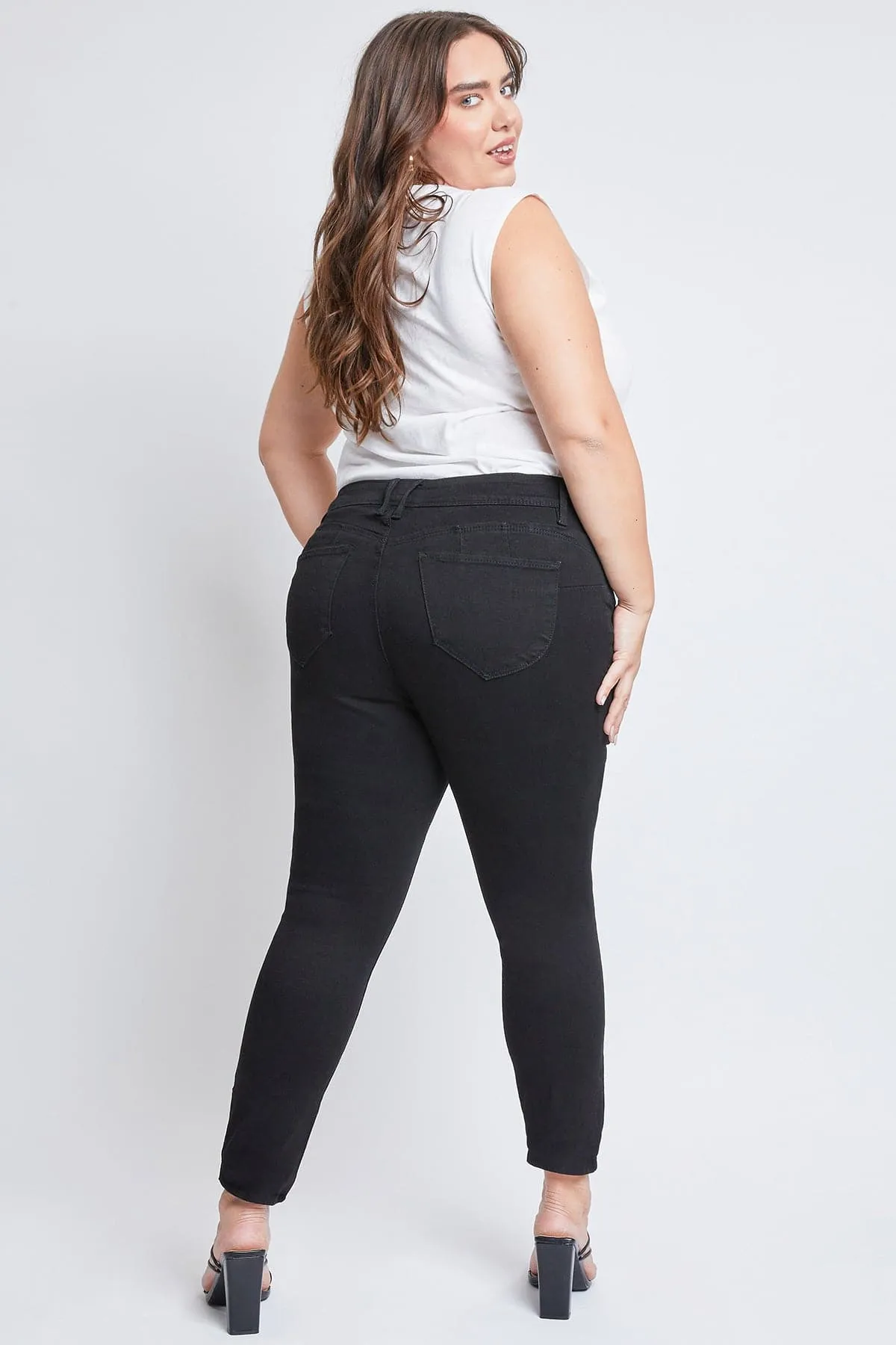 Women's Plus Size WannaBettaButt High Rise 1 Button Skinny Jean With Regular Hem sold by YMI product image thumbnail 5