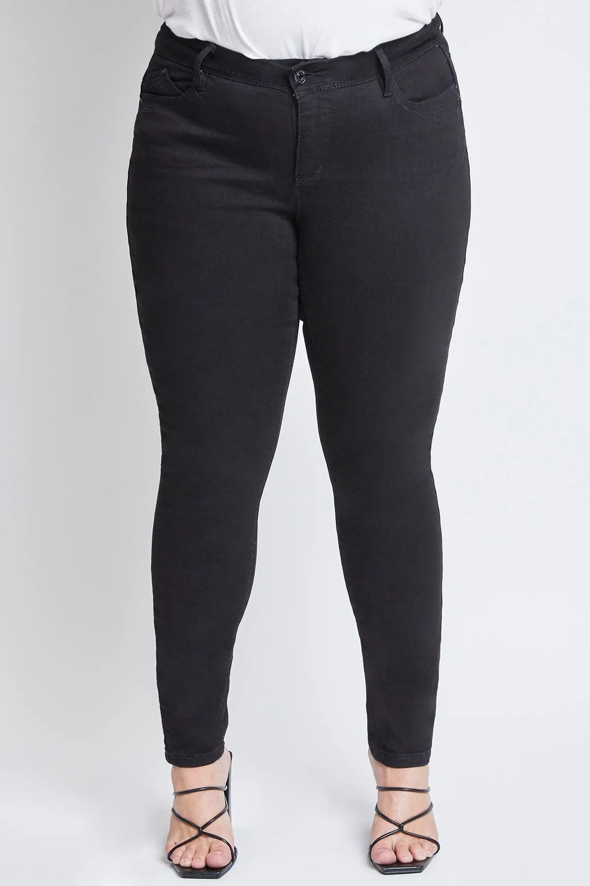 Women's Plus Size WannaBettaButt High Rise 1 Button Skinny Jean With Regular Hem sold by YMI product image thumbnail 2