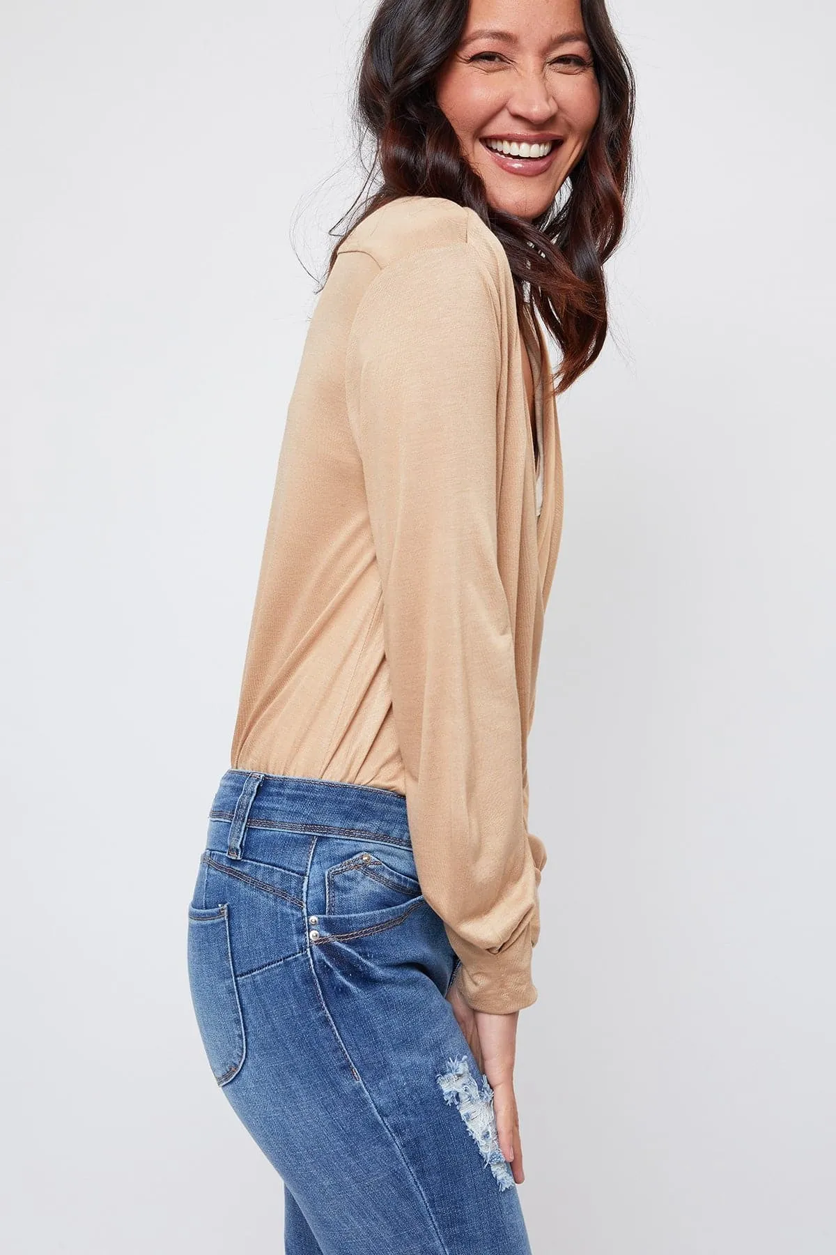 Women's WannaBettaButt Mid Rise Mega Cuff Skinny Sustainable Jean sold by YMI product image thumbnail 3