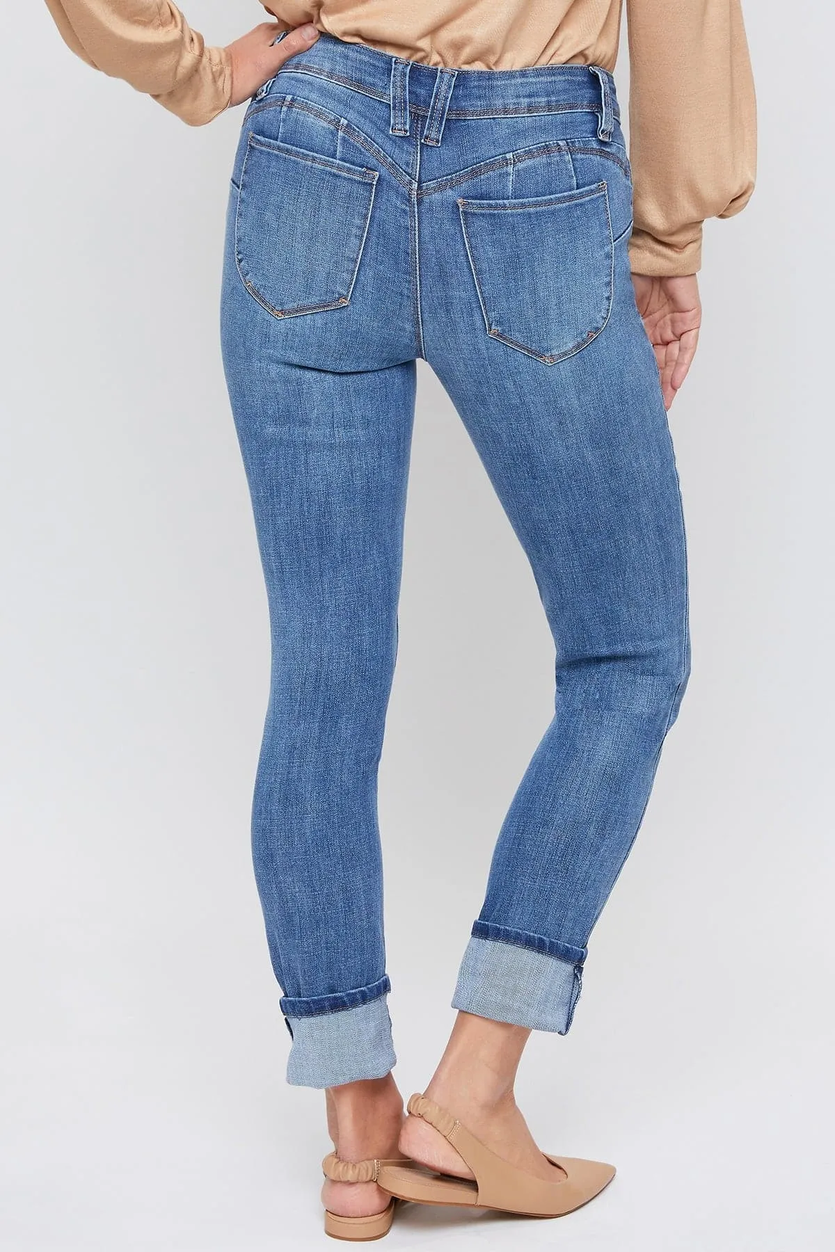 Women's WannaBettaButt Mid Rise Mega Cuff Skinny Sustainable Jean sold by YMI product image thumbnail 4