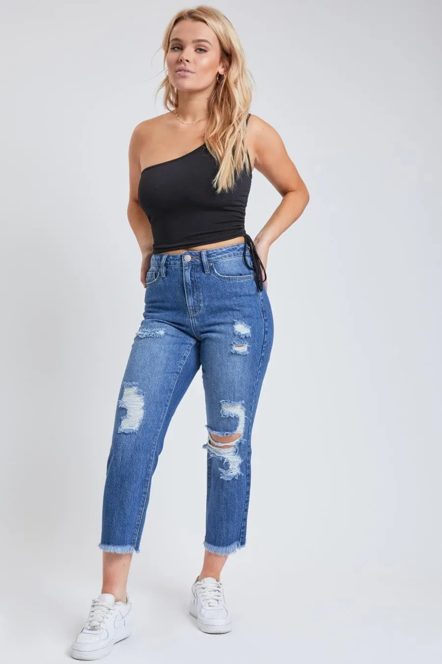 Women's Dream Straight Jeans with Raw Hem sold by YMI