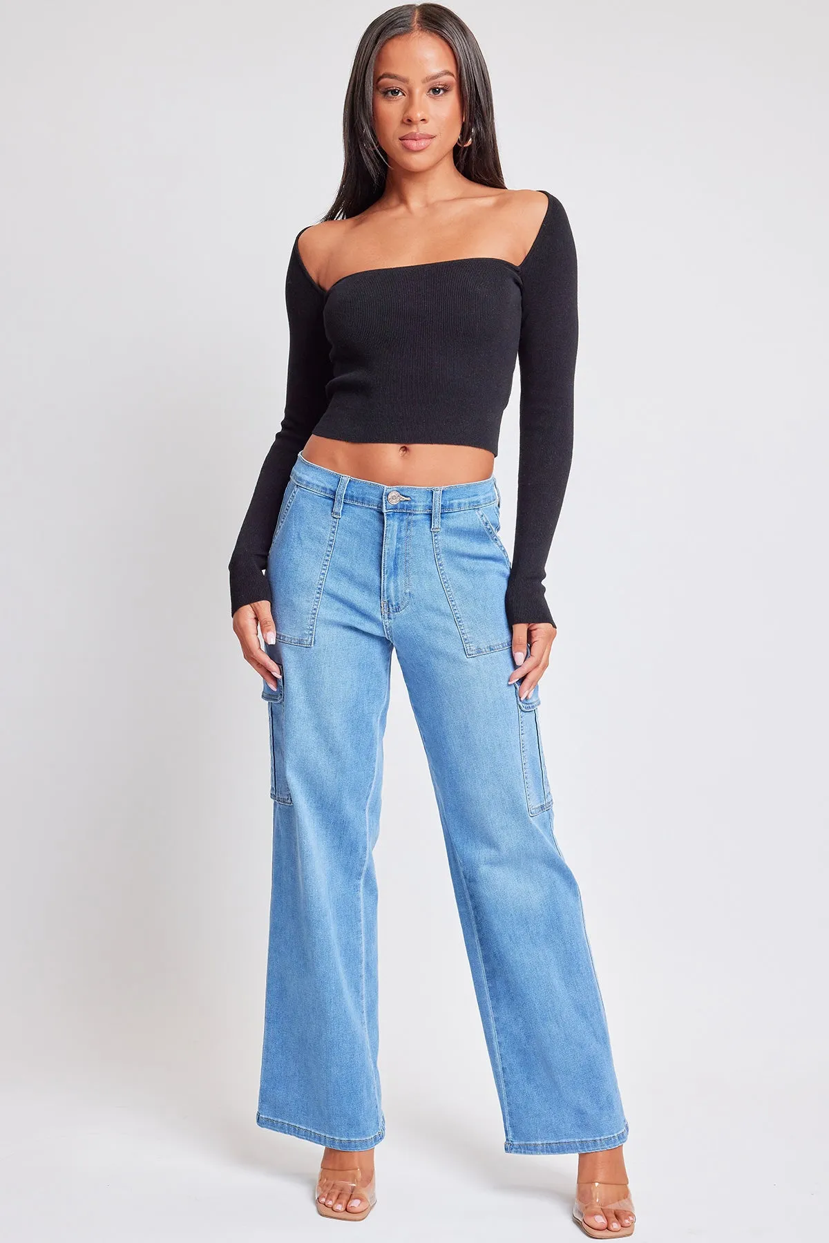 Women's Elastic Waist Straight Cargo Jean sold by YMI