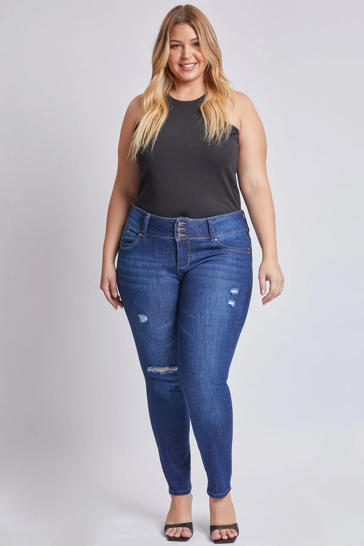 Women's Plus Size Sustainable WannaBettaButt Mid Rise Jeans sold by YMI product image thumbnail 2