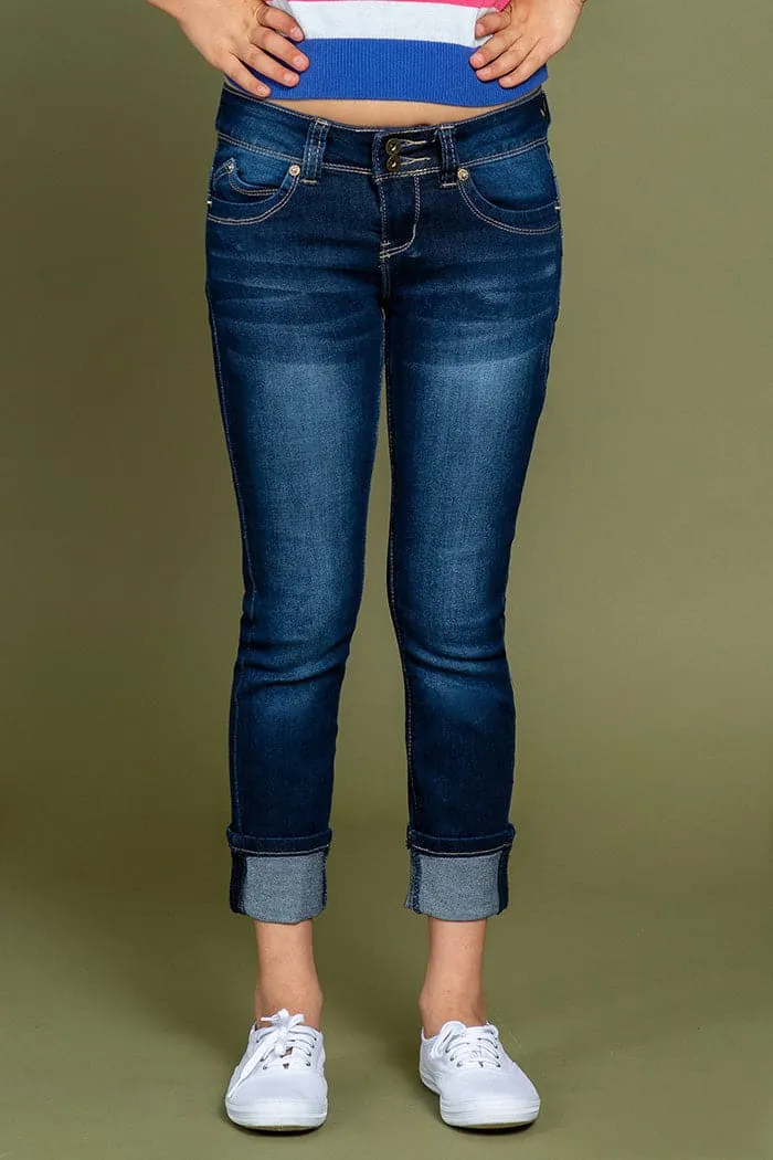 Girls WannaBettaFit 2-Button Wide Cuff Denim Skinny Jeans sold by YMI product image thumbnail 2