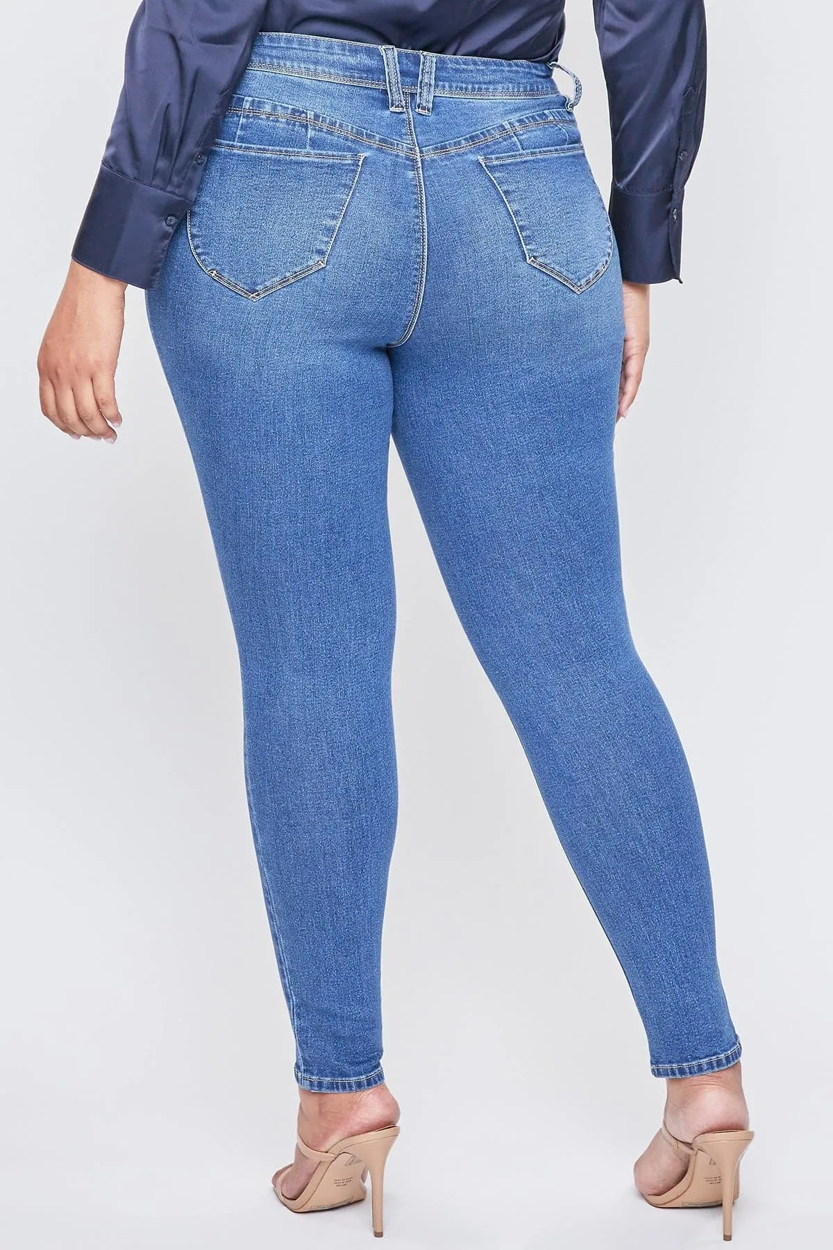 Women's Plus Size Sustainable WannaBettaButt Mid Rise Skinny Jeans sold by YMI product image thumbnail 4