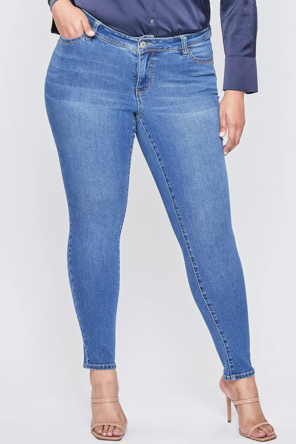 Women's Plus Size Sustainable WannaBettaButt Mid Rise Skinny Jeans sold by YMI product image thumbnail 2