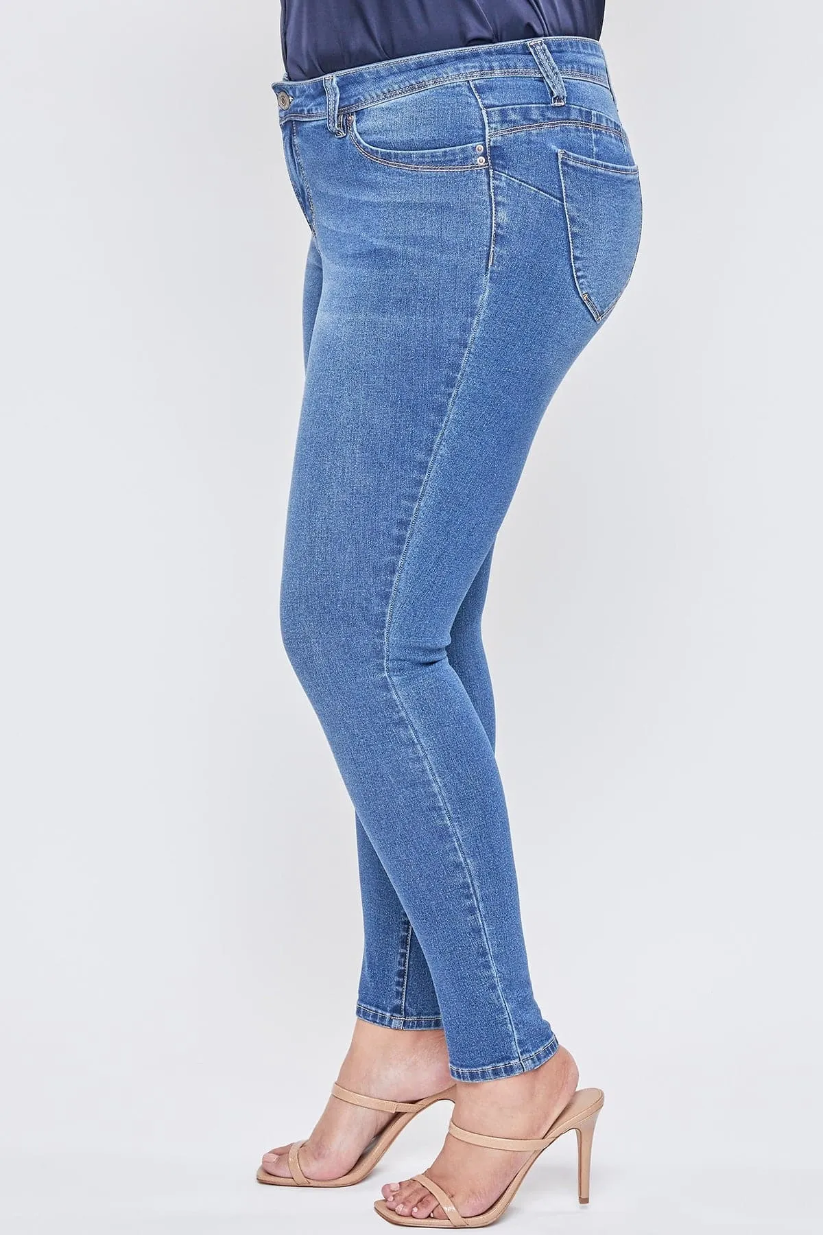 Women's Plus Size Sustainable WannaBettaButt Mid Rise Skinny Jeans sold by YMI product image thumbnail 3