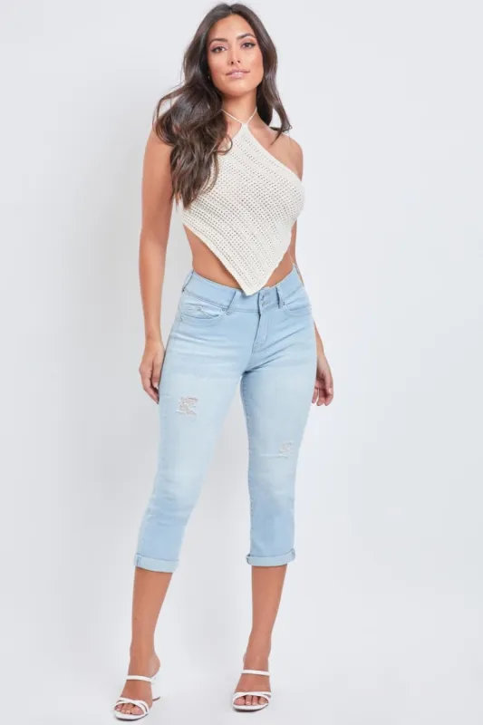 Women's WannaBettaButt Roll Up Cropped Jeans sold by YMI