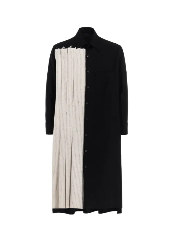 COTTON TWILL SHIRT DRESS WITH STRIPED PLEATED FABRIC made by Yohji Yamamoto