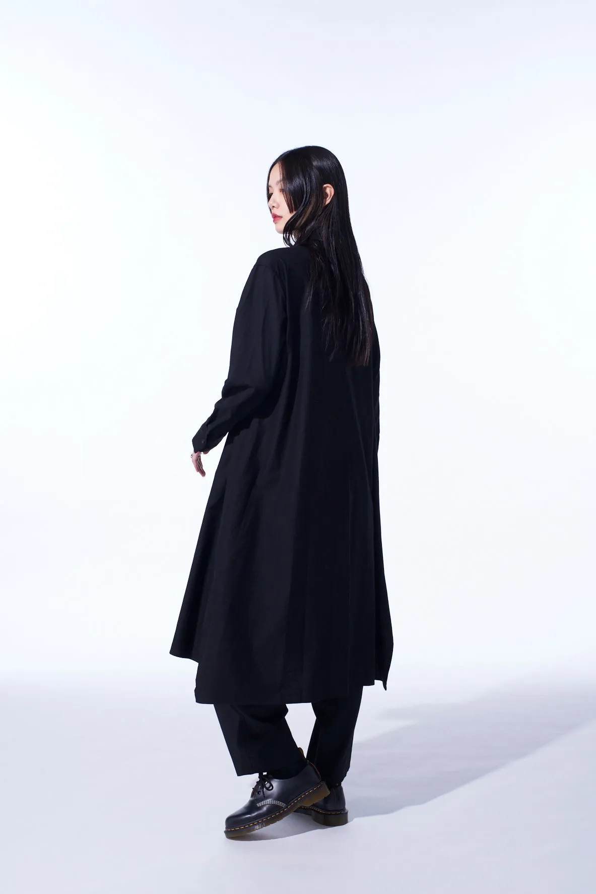 COTTON TWILL SHIRT DRESS WITH STRIPED PLEATED FABRIC sold by Yohji Yamamoto product image thumbnail 3