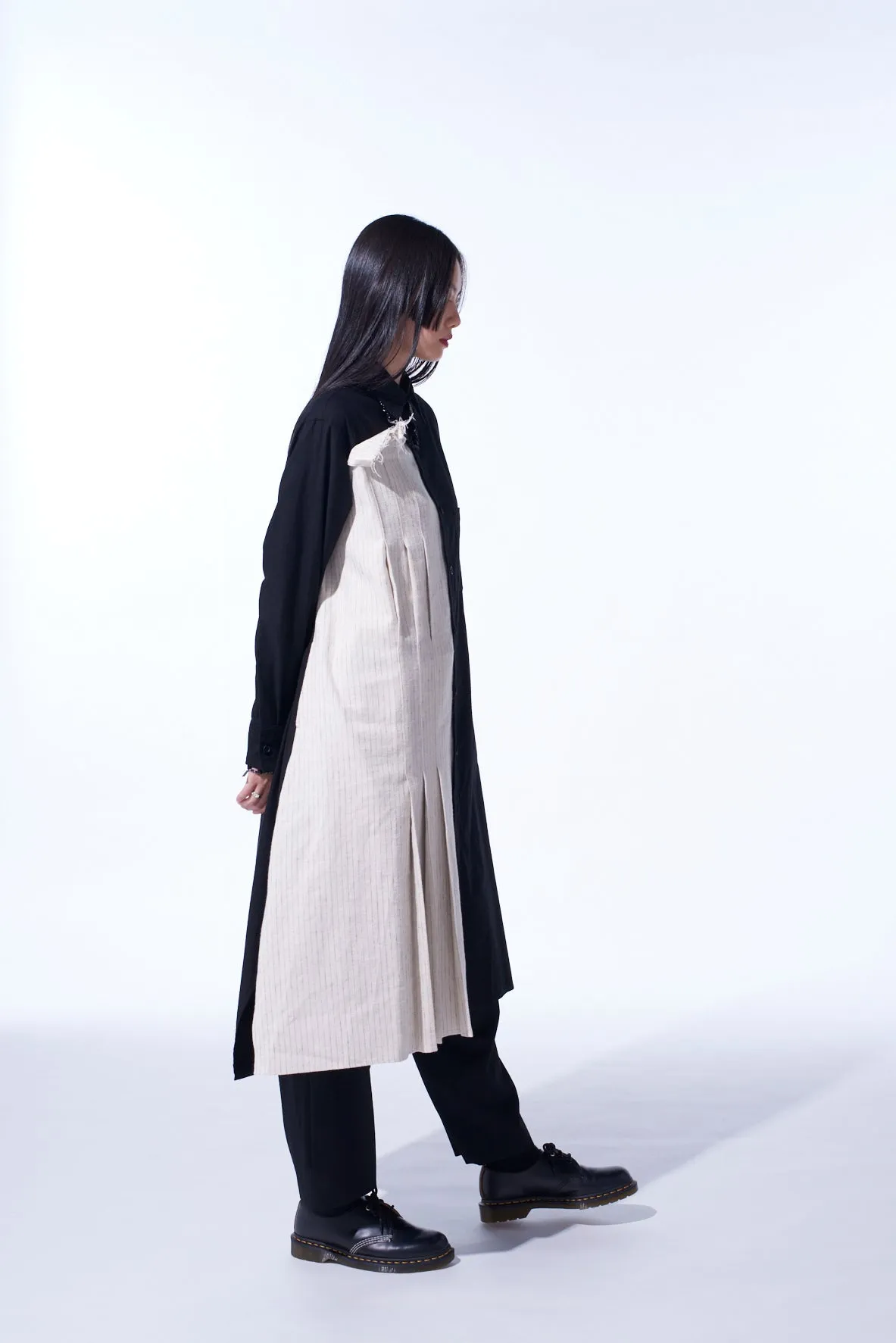 COTTON TWILL SHIRT DRESS WITH STRIPED PLEATED FABRIC sold by Yohji Yamamoto product image thumbnail 4