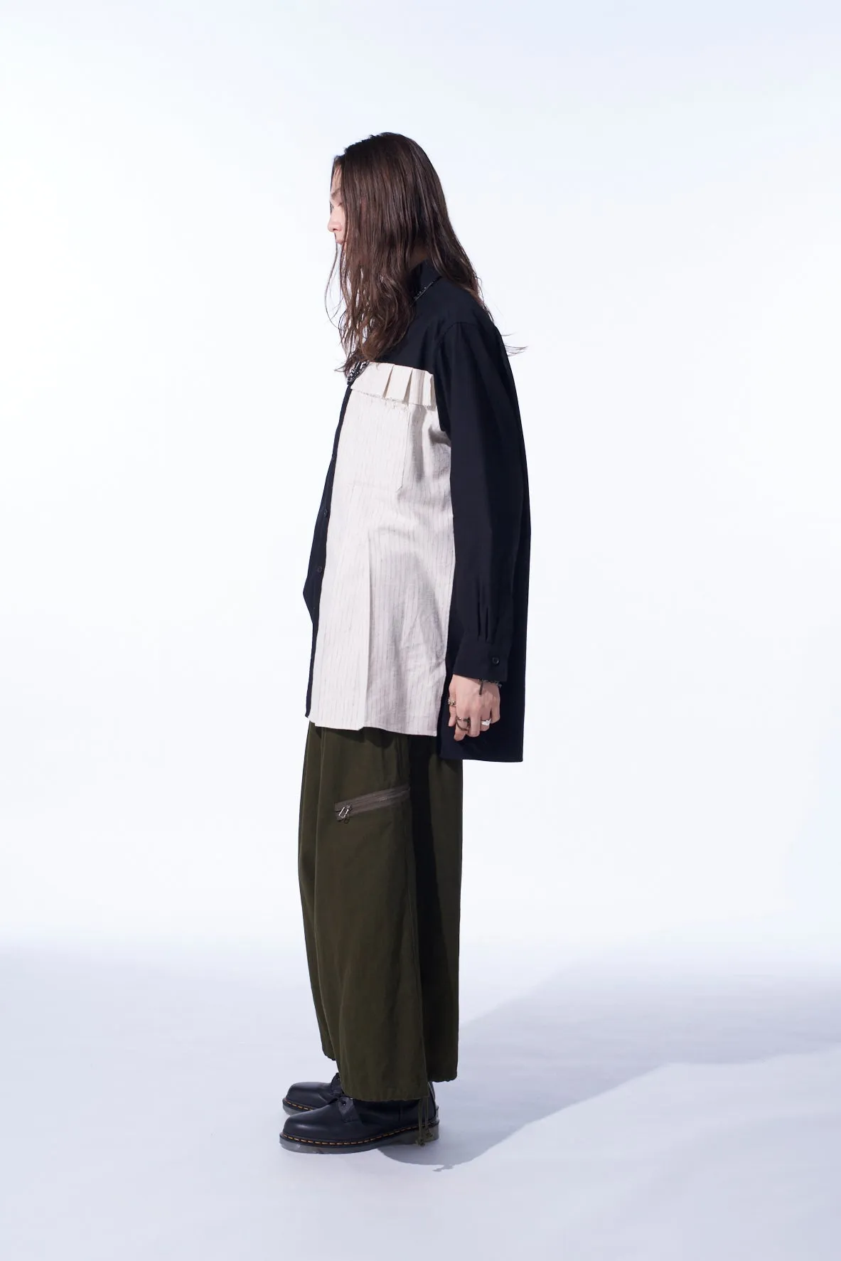 COTTON TWILL SHIRT WITH STRIPED PLEATED FABRIC sold by Yohji Yamamoto product image thumbnail 3