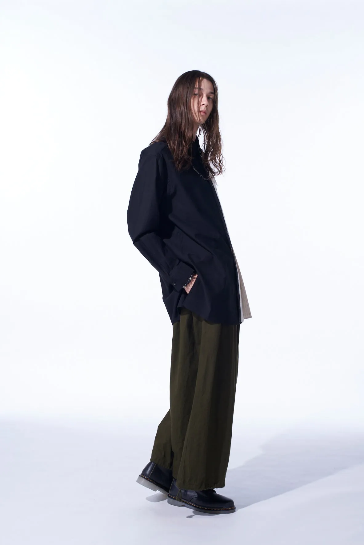 COTTON TWILL SHIRT WITH STRIPED PLEATED FABRIC sold by Yohji Yamamoto product image thumbnail 4
