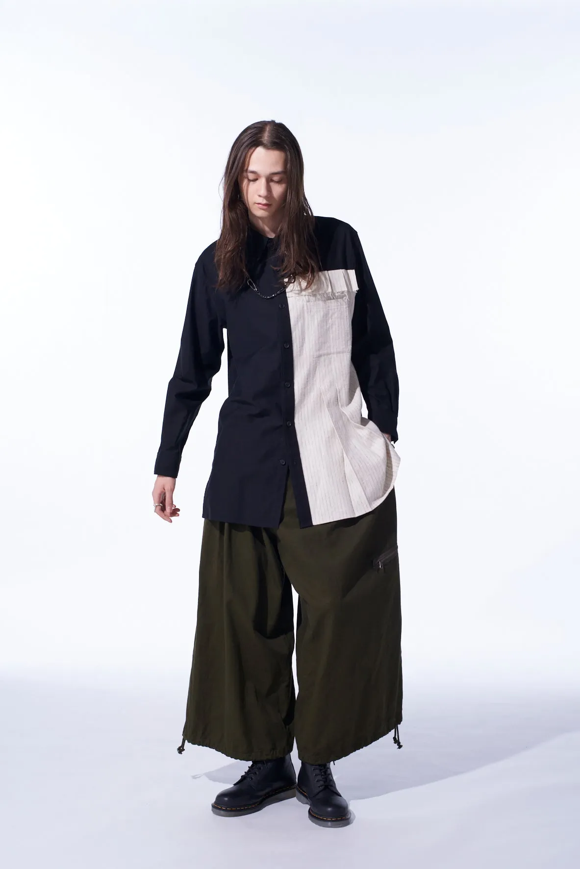 COTTON TWILL SHIRT WITH STRIPED PLEATED FABRIC sold by Yohji Yamamoto product image thumbnail 2