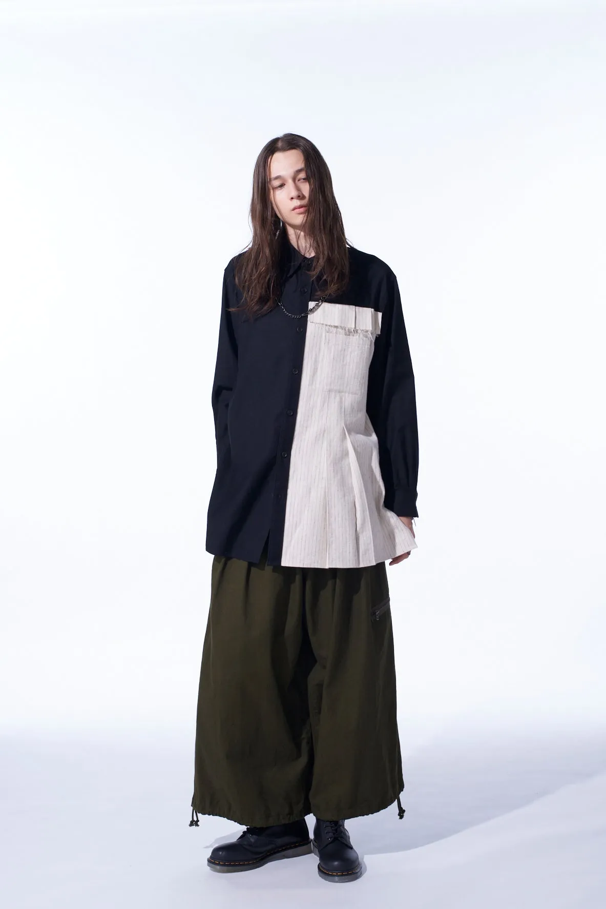 COTTON TWILL SHIRT WITH STRIPED PLEATED FABRIC sold by Yohji Yamamoto product image thumbnail 5