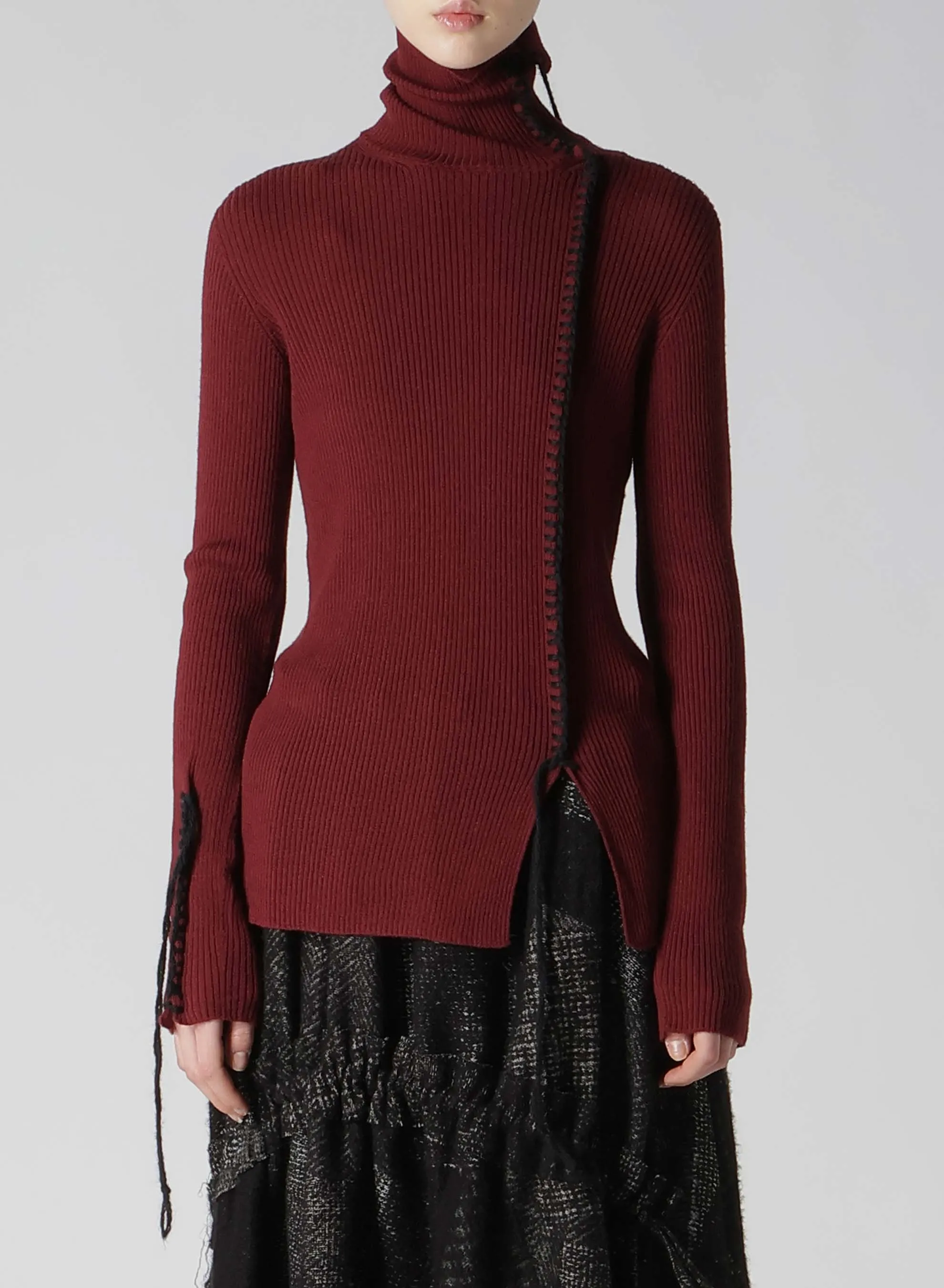 HIGH NECK RIBBED BLANKET STITCH PULLOVER sold by Yohji Yamamoto product image thumbnail 4