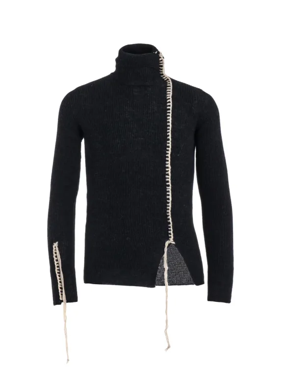 HIGH NECK RIBBED BLANKET STITCH PULLOVER made by Yohji Yamamoto