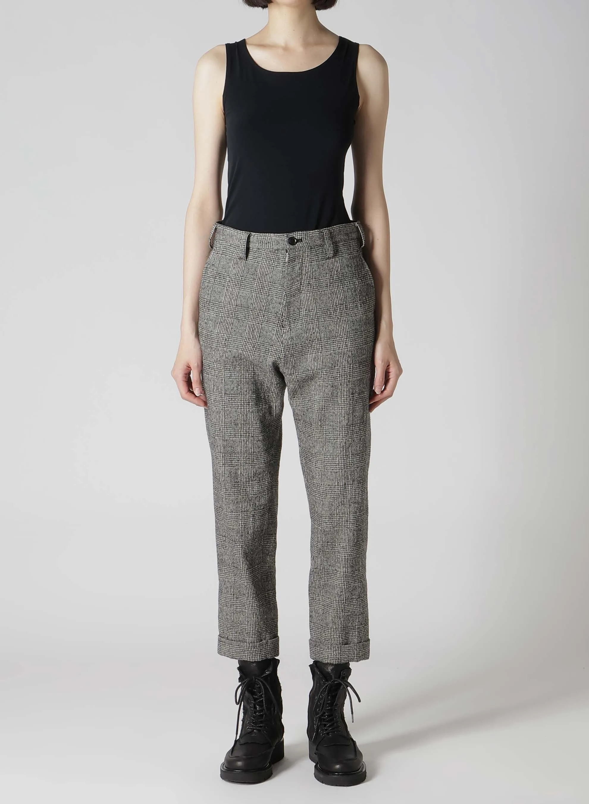 COTTON WOOL GLEN CHECK MACKIN SLIM PANTS sold by Yohji Yamamoto product image thumbnail 4