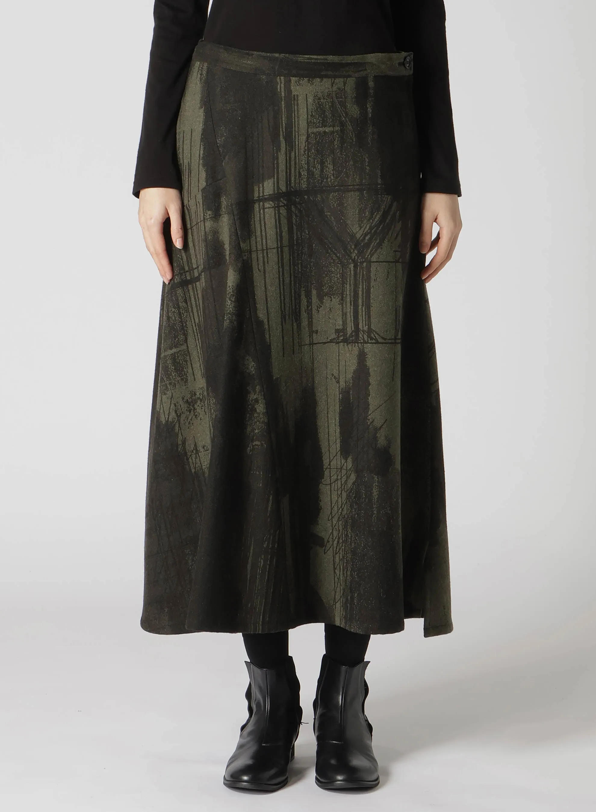 WOOL FLANNEL LOGO SCRIBBLE PT ASYMMETRIC FLARE SKIRT sold by Yohji Yamamoto product image thumbnail 4