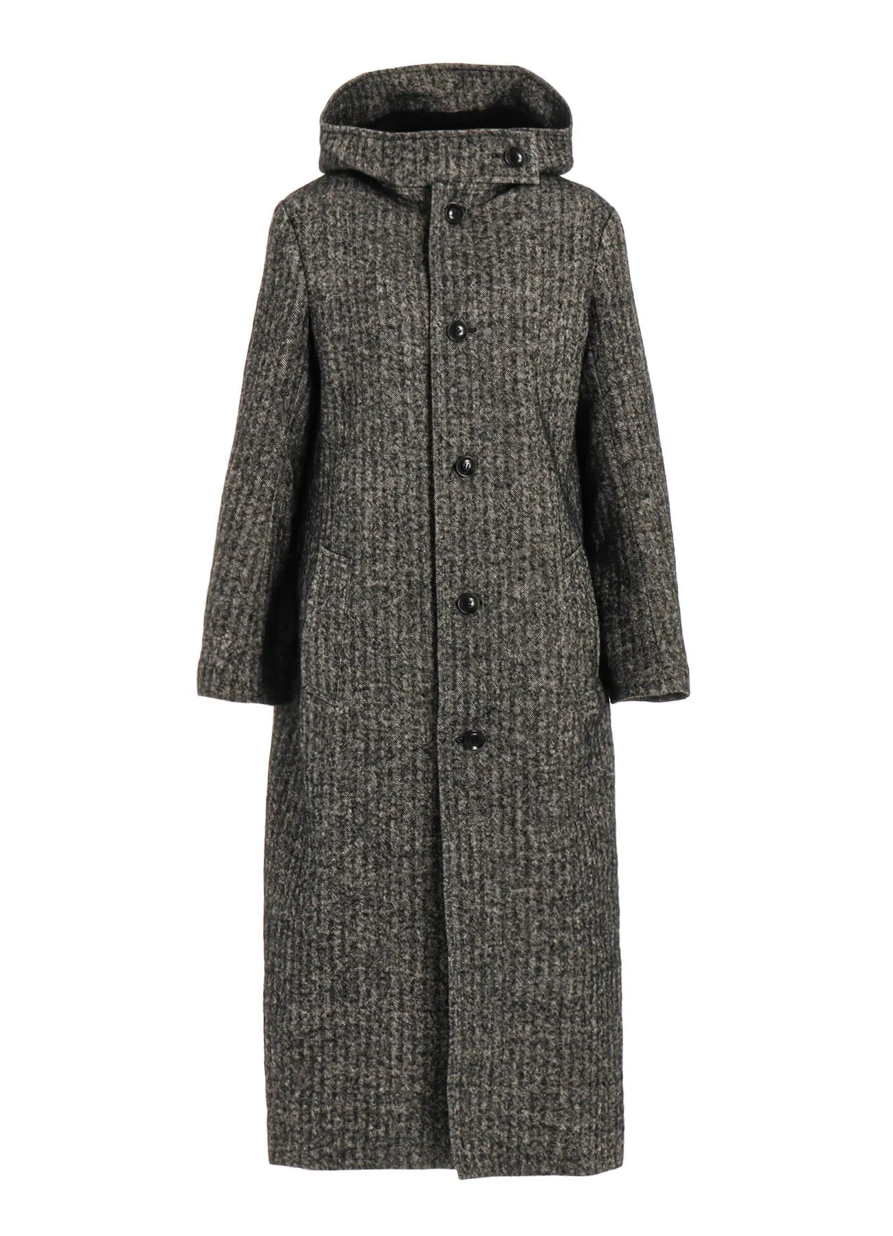 LINEN/WOOL RAISED HERRINGBONE LONG COAT WITH HOODIE sold by Yohji Yamamoto product image thumbnail 2