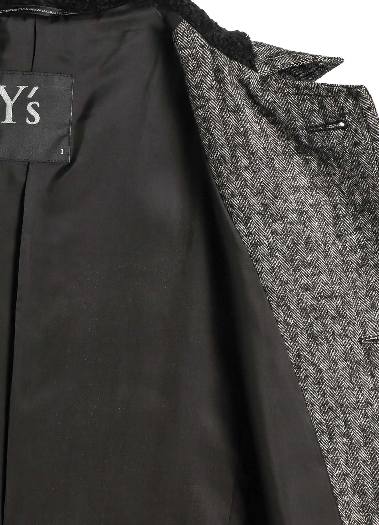 LINEN/WOOL RAISED HERRINGBONE LONG COAT WITH HOODIE sold by Yohji Yamamoto product image thumbnail 4