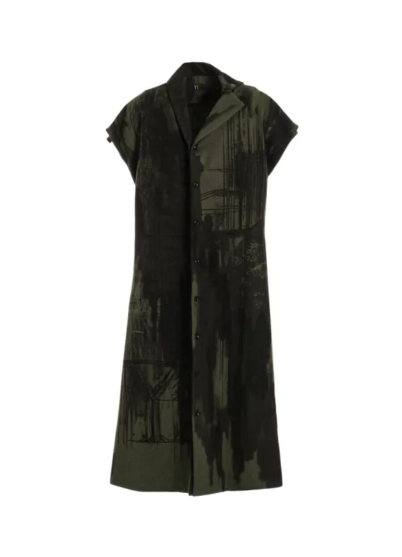 WOOL FLANNEL LOGO SCRIBBLE PT FRENCH SLEEVE DRESS sold by Yohji Yamamoto