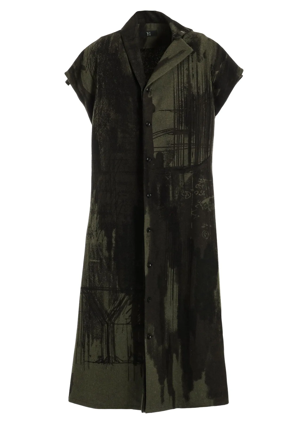 WOOL FLANNEL LOGO SCRIBBLE PT FRENCH SLEEVE DRESS sold by Yohji Yamamoto product image thumbnail 2