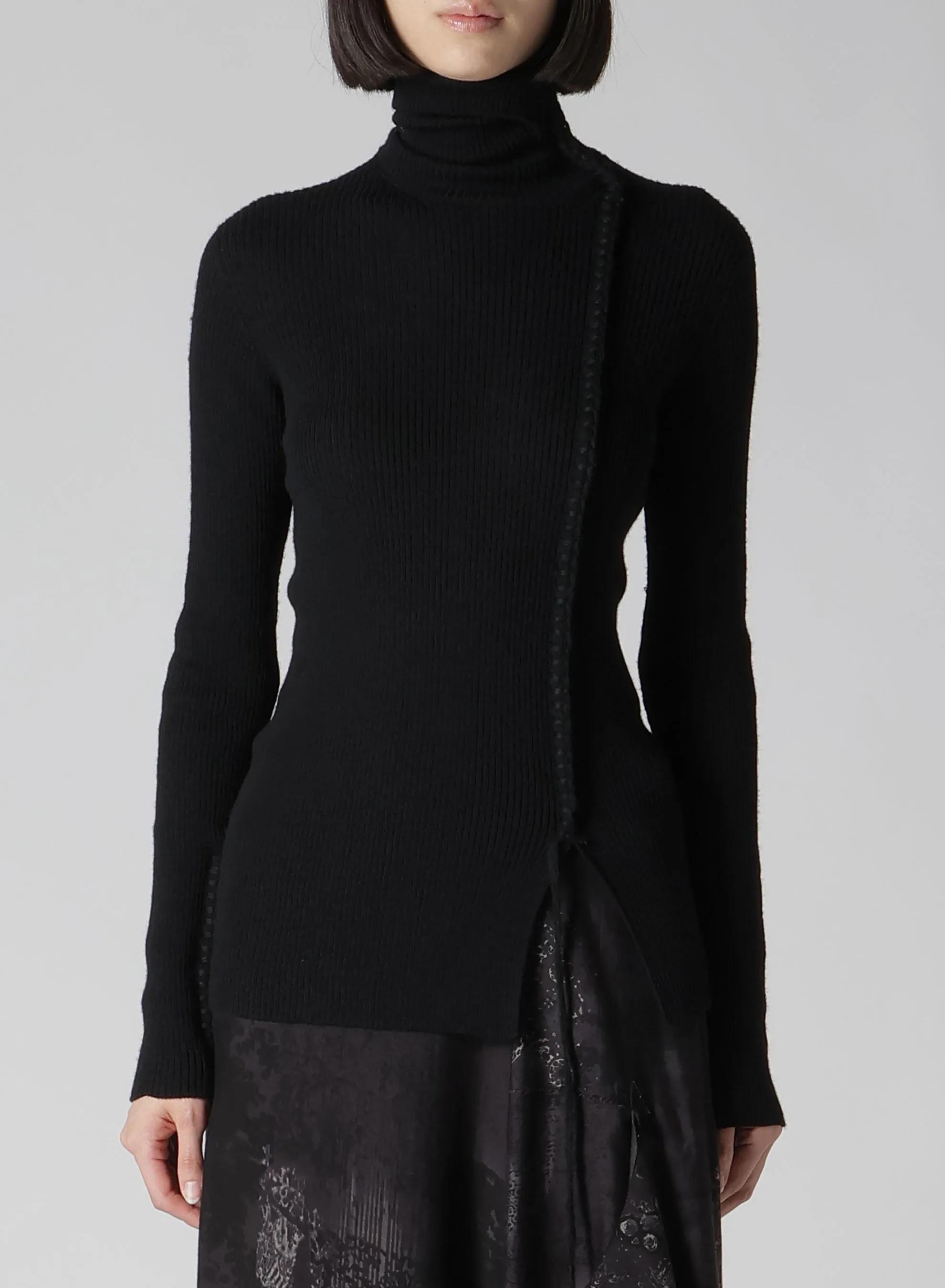 HIGH NECK RIBBED BLANKET STITCH PULLOVER sold by Yohji Yamamoto product image thumbnail 4