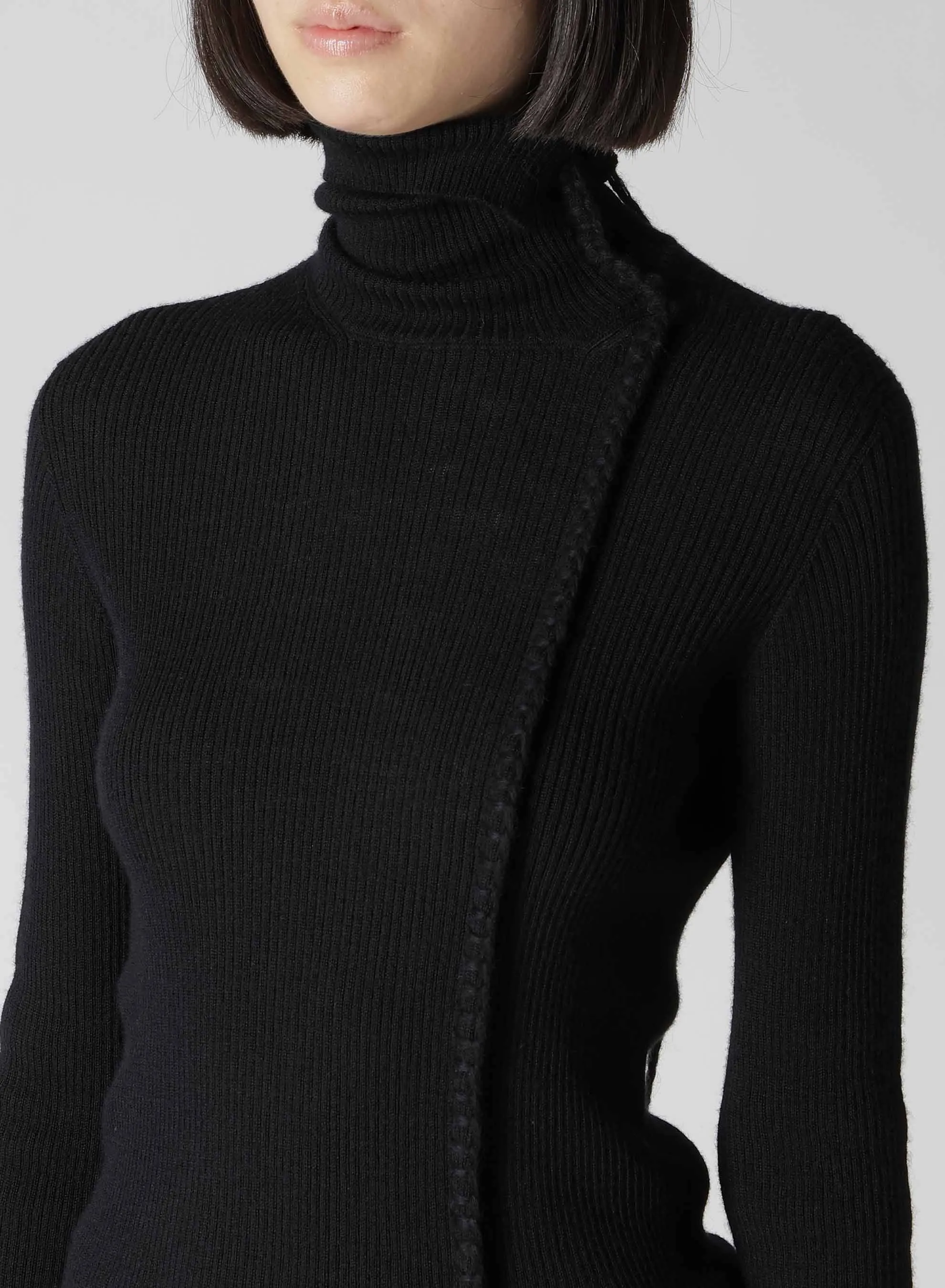 HIGH NECK RIBBED BLANKET STITCH PULLOVER sold by Yohji Yamamoto product image thumbnail 5