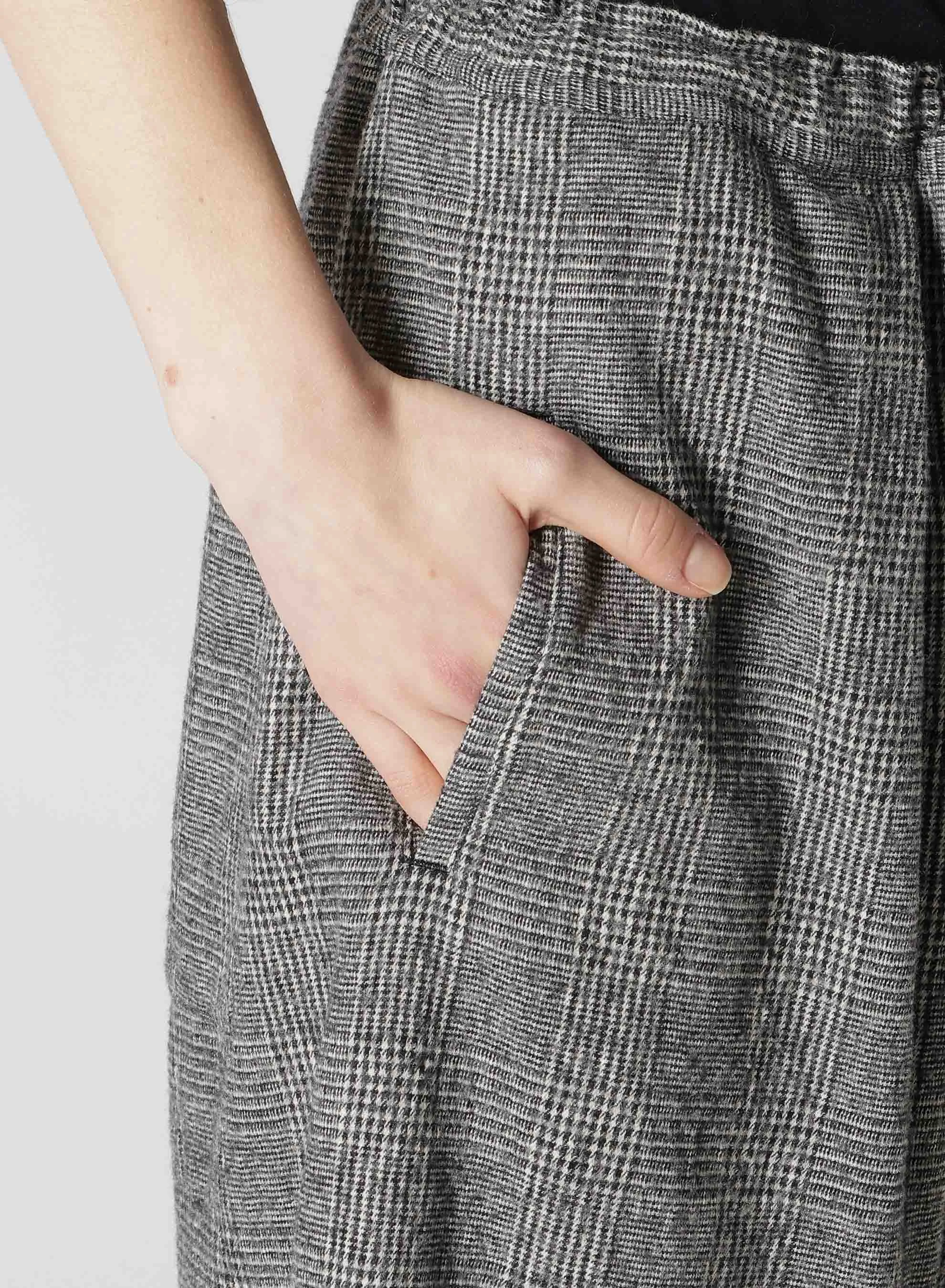 COTTON WOOL GLEN CHECK FRONT TUCK WIDE PANTS sold by Yohji Yamamoto product image thumbnail 5