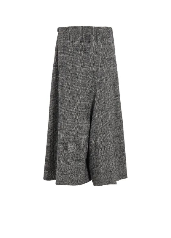 COTTON WOOL GLEN CHECK ASYMMETRIC FLARE PANTS sold by Yohji Yamamoto