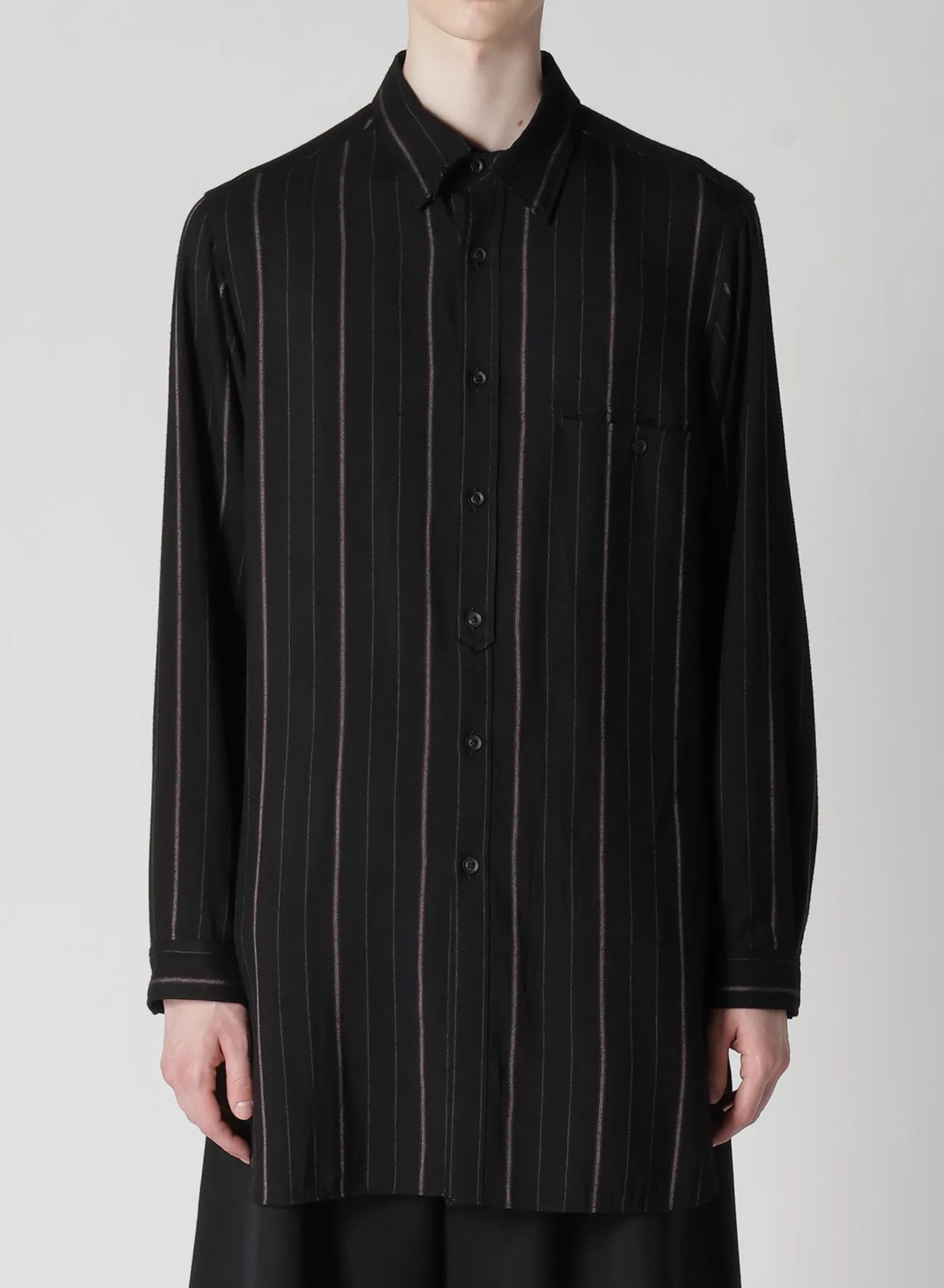 Ry TWILL ST BURGUNDY STRIPE ROUND HEM BLOUSE sold by Yohji Yamamoto product image thumbnail 2