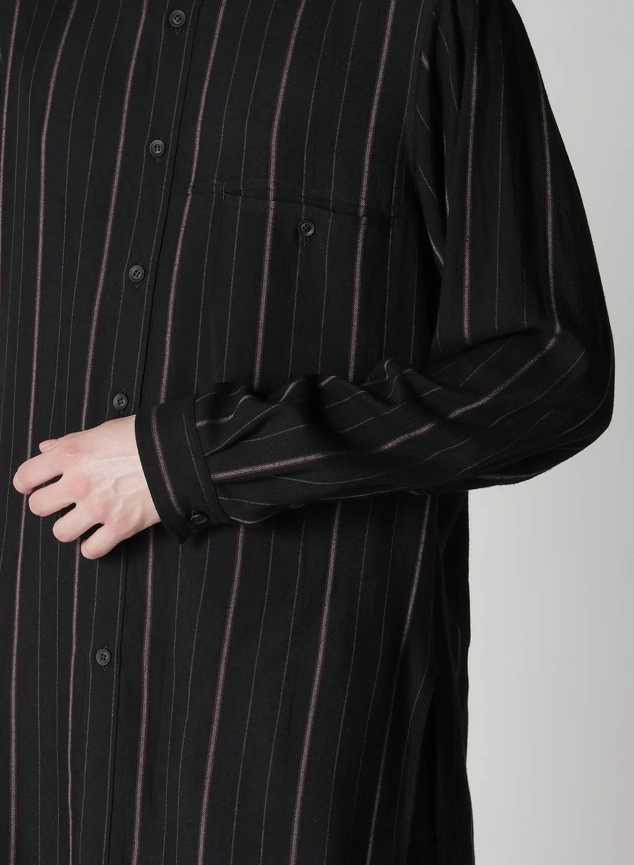 Ry TWILL ST BURGUNDY STRIPE ROUND HEM BLOUSE sold by Yohji Yamamoto product image thumbnail 4