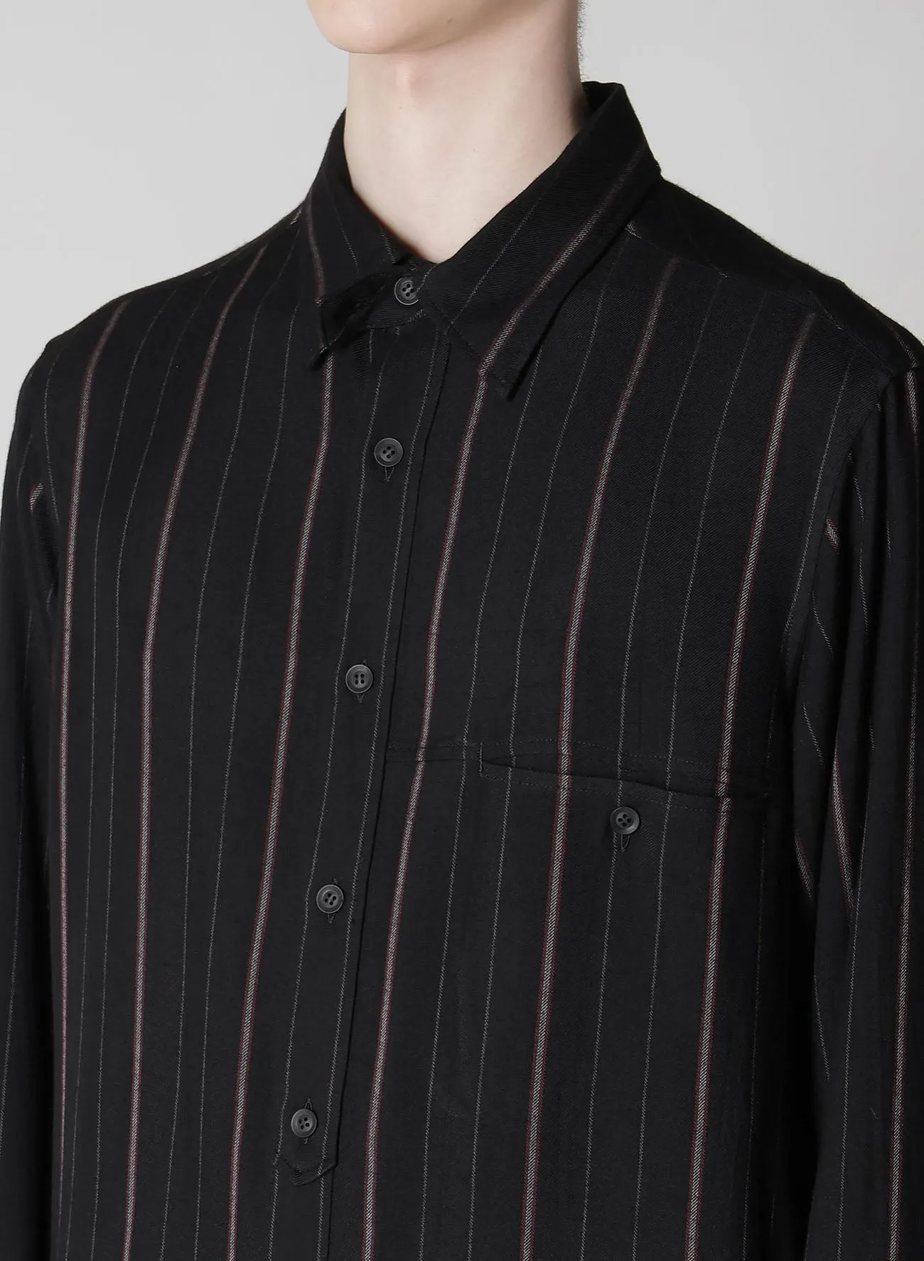 Ry TWILL ST BURGUNDY STRIPE ROUND HEM BLOUSE sold by Yohji Yamamoto product image thumbnail 3