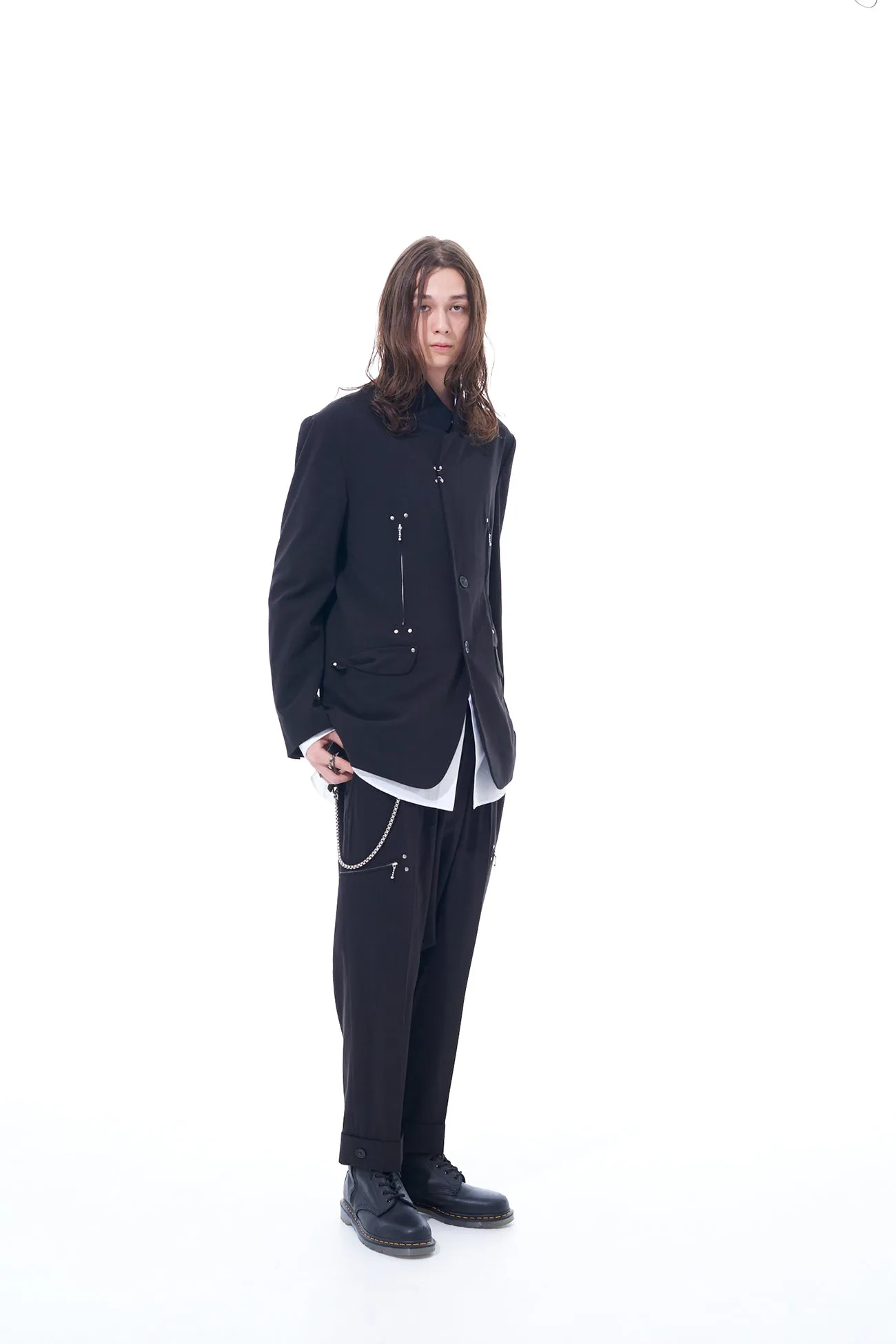 PE/RAYON GABARDINE STRETCH STUDS SLIM MACKIN SAROUEL PANTS sold by Yohji Yamamoto product image thumbnail 5