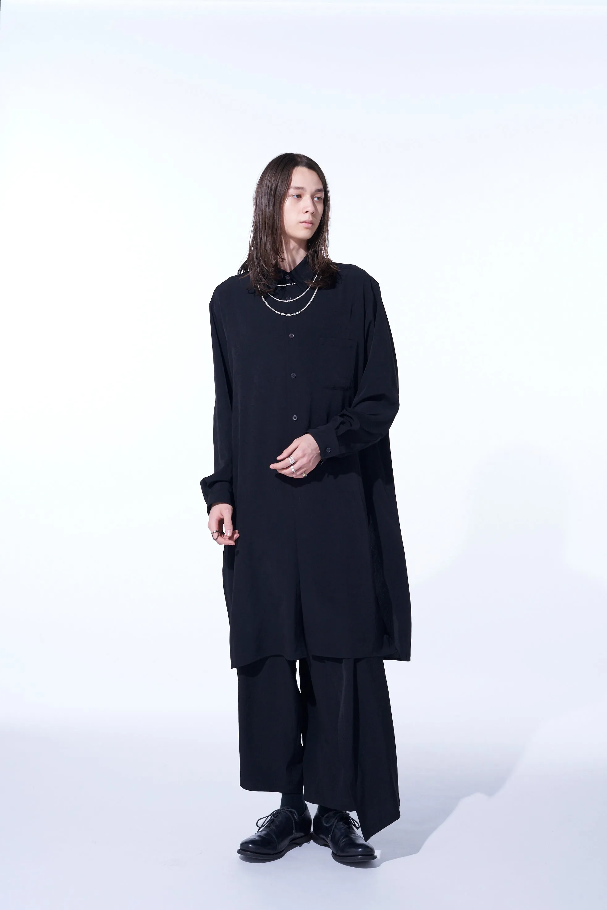 CREPE DE CHINE REGULAR COLLAR LOOSE FIT LONG SHIRT sold by Yohji Yamamoto product image thumbnail 2