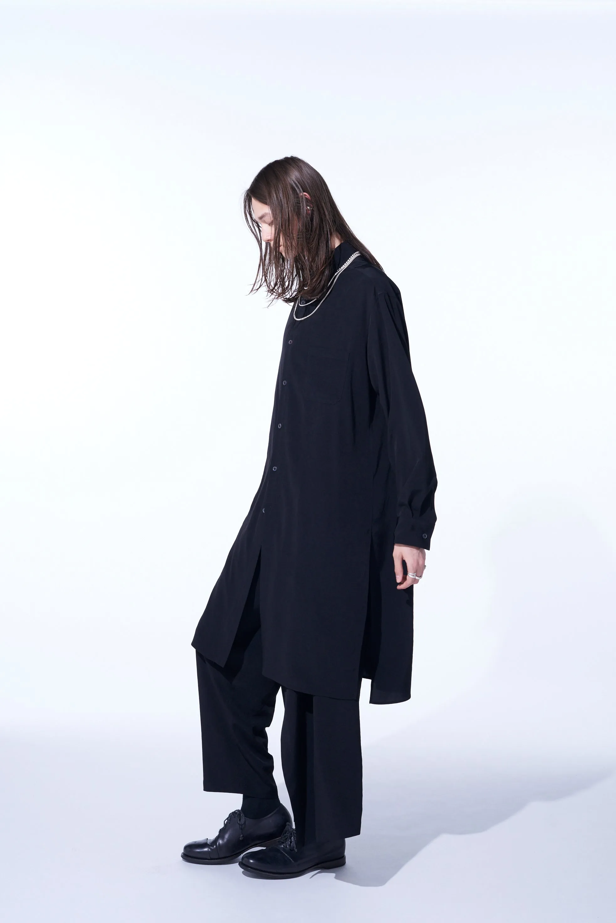 CREPE DE CHINE REGULAR COLLAR LOOSE FIT LONG SHIRT sold by Yohji Yamamoto product image thumbnail 3