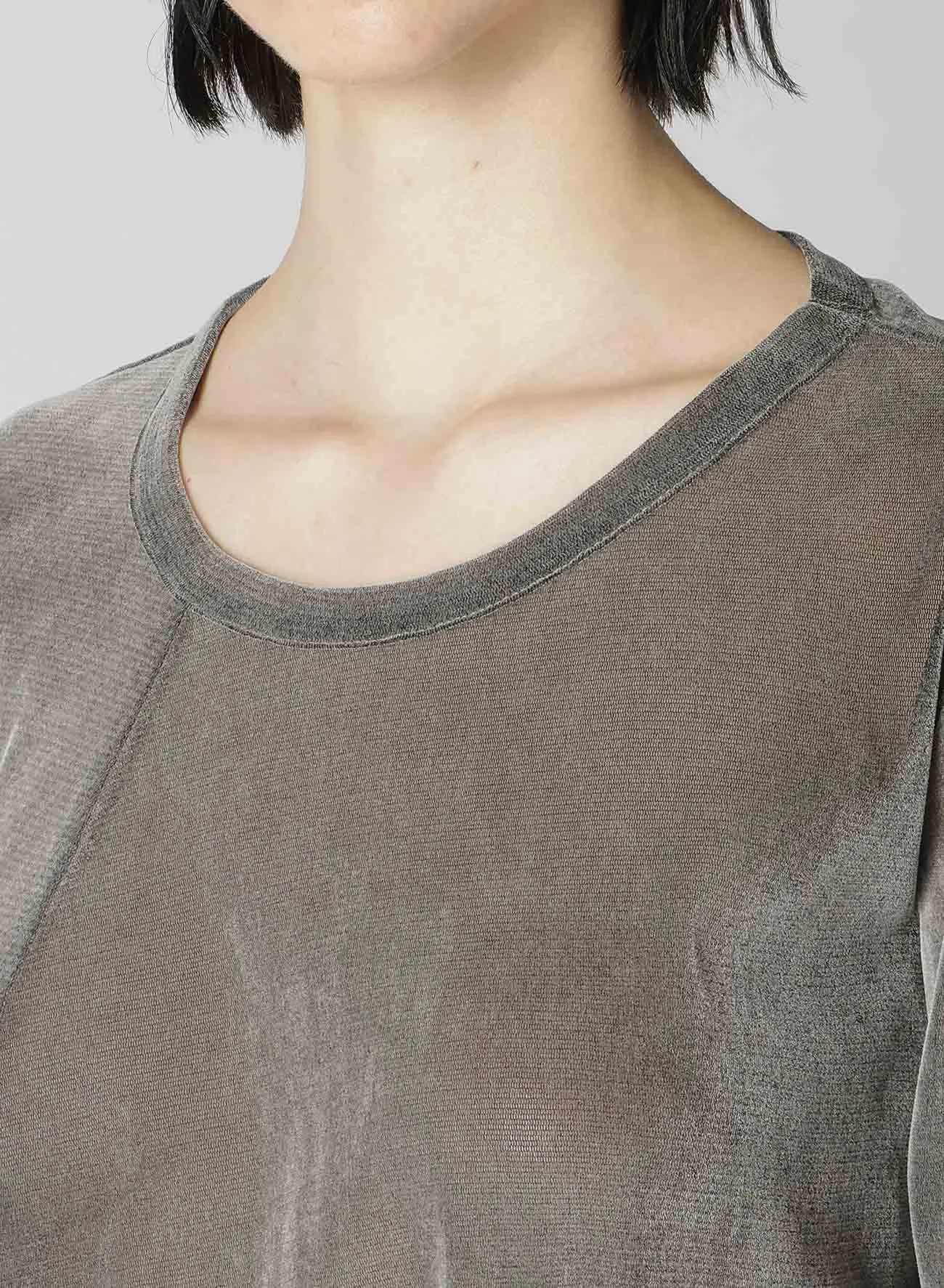 NYLON TULLE FLOCKING ROUND NECK FLARE LONG SLEEVE T sold by Yohji Yamamoto product image thumbnail 5