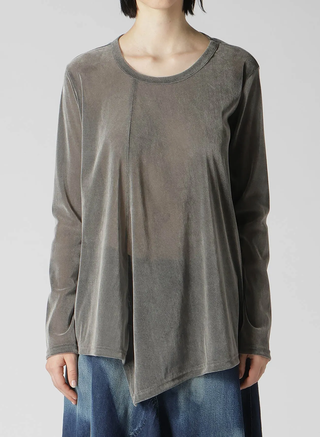 NYLON TULLE FLOCKING ROUND NECK FLARE LONG SLEEVE T sold by Yohji Yamamoto product image thumbnail 4