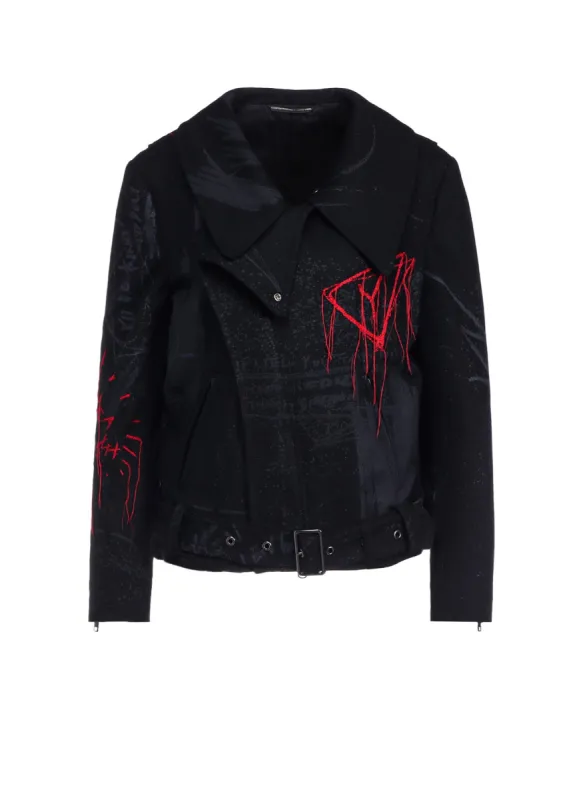 WOOL FLANNEL CHALK PRINT BIKER JACKET made by Yohji Yamamoto