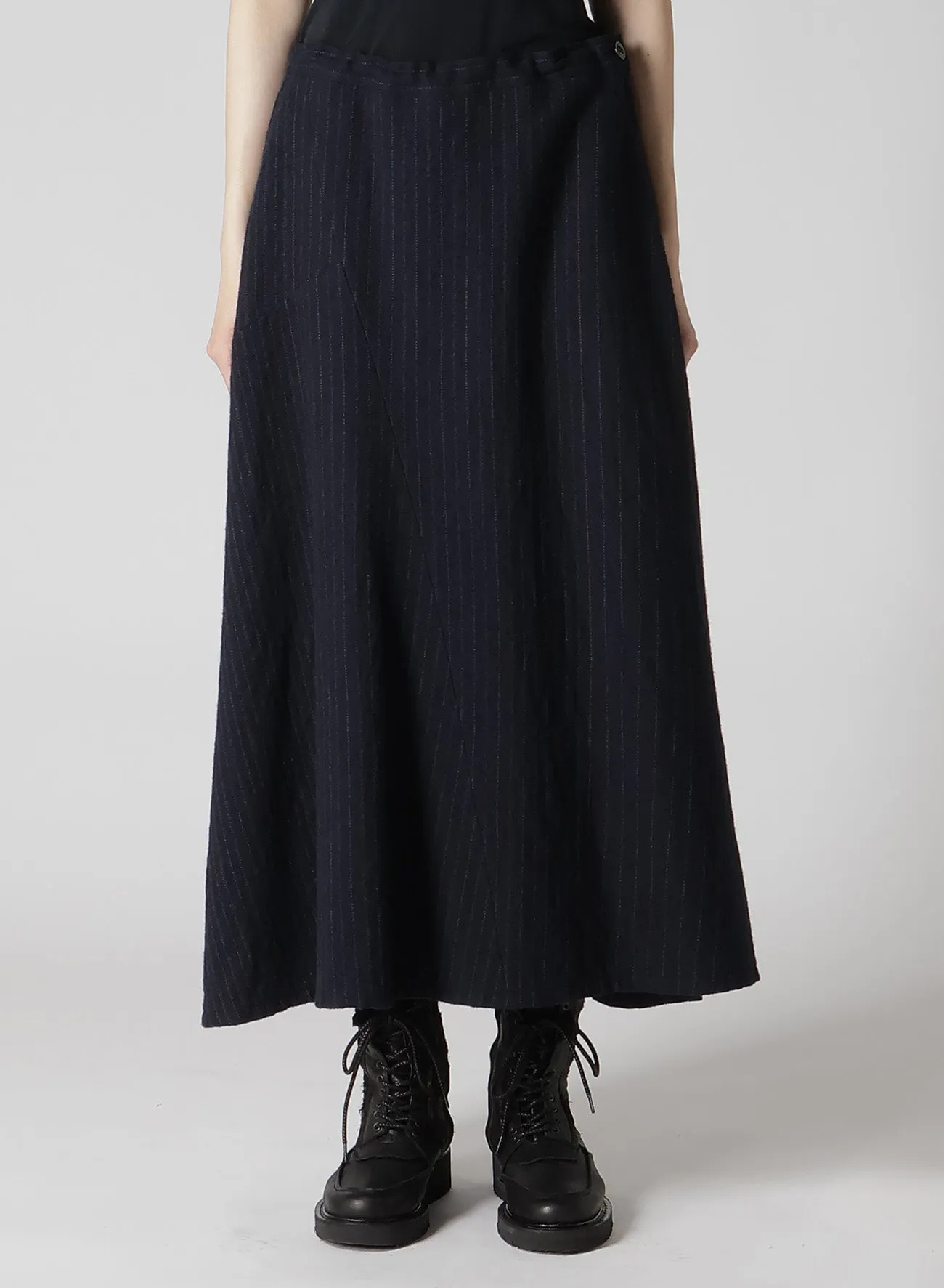 WOOL PINSTRIPE ASYMMETRIC FLARE SKIRT sold by Yohji Yamamoto product image thumbnail 4