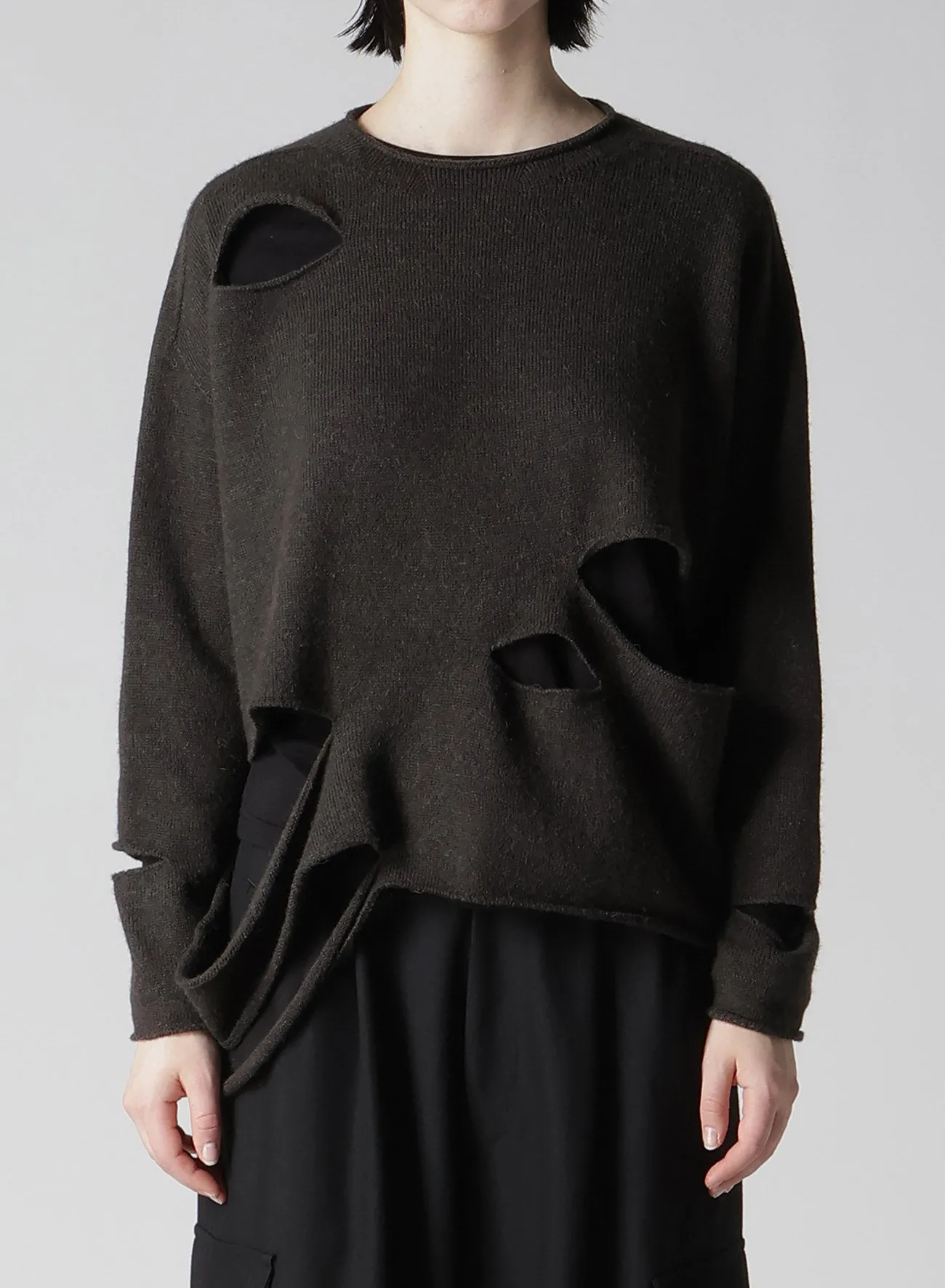 WOOL BLEND JERSEY ROUND NECK HOLED PULLOVER sold by Yohji Yamamoto product image thumbnail 4