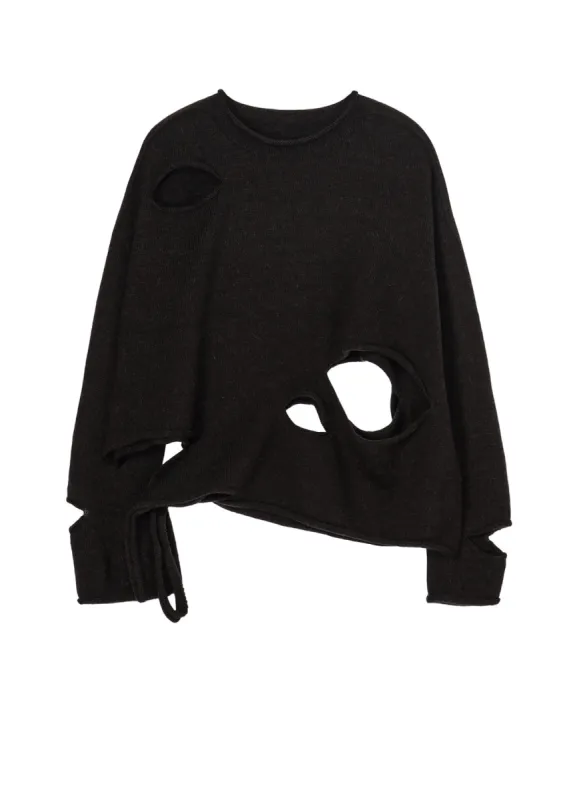 WOOL BLEND JERSEY ROUND NECK HOLED PULLOVER sold by Yohji Yamamoto